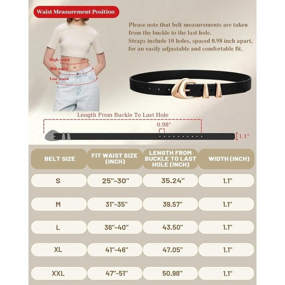 Women\'s Faux Leather Belt with Gold Buckle for Jeans Dresses Waist 25-51